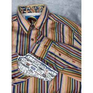 Robert Graham Shirt Mens M Multi Color Stripe‎ Button Up Flip Cuff Paper Boat